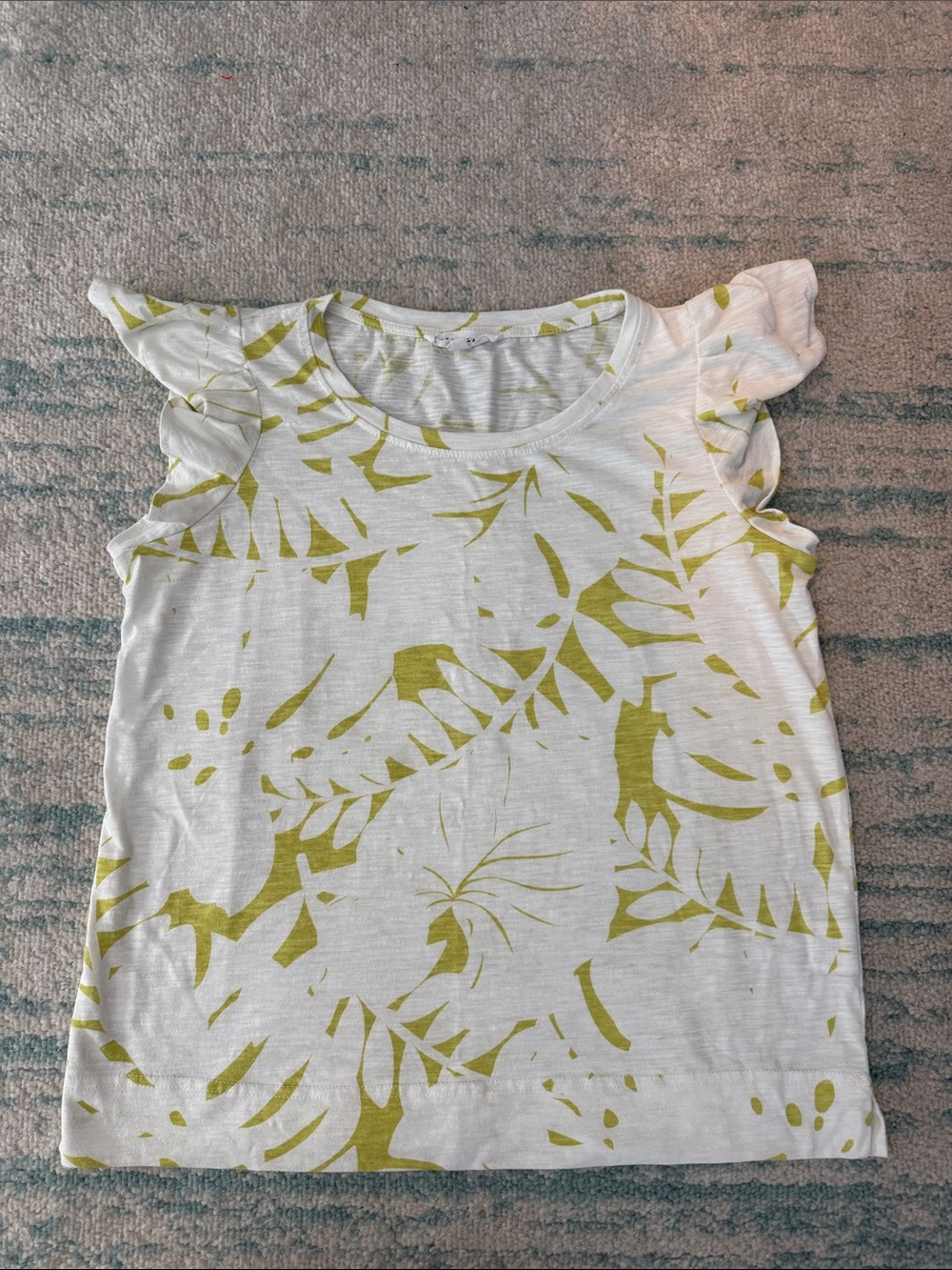 Women’s White & Lime Leaf Print Flutter Sleeve Top